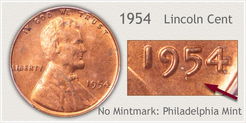 1954 Lincoln penny without a mint mark