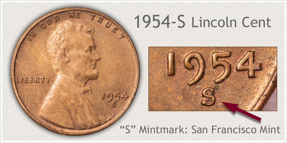 1954 S Lincoln penny and 1954 D Lincoln penny