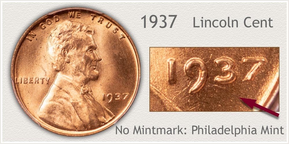1937 Lincoln penny no mint mark