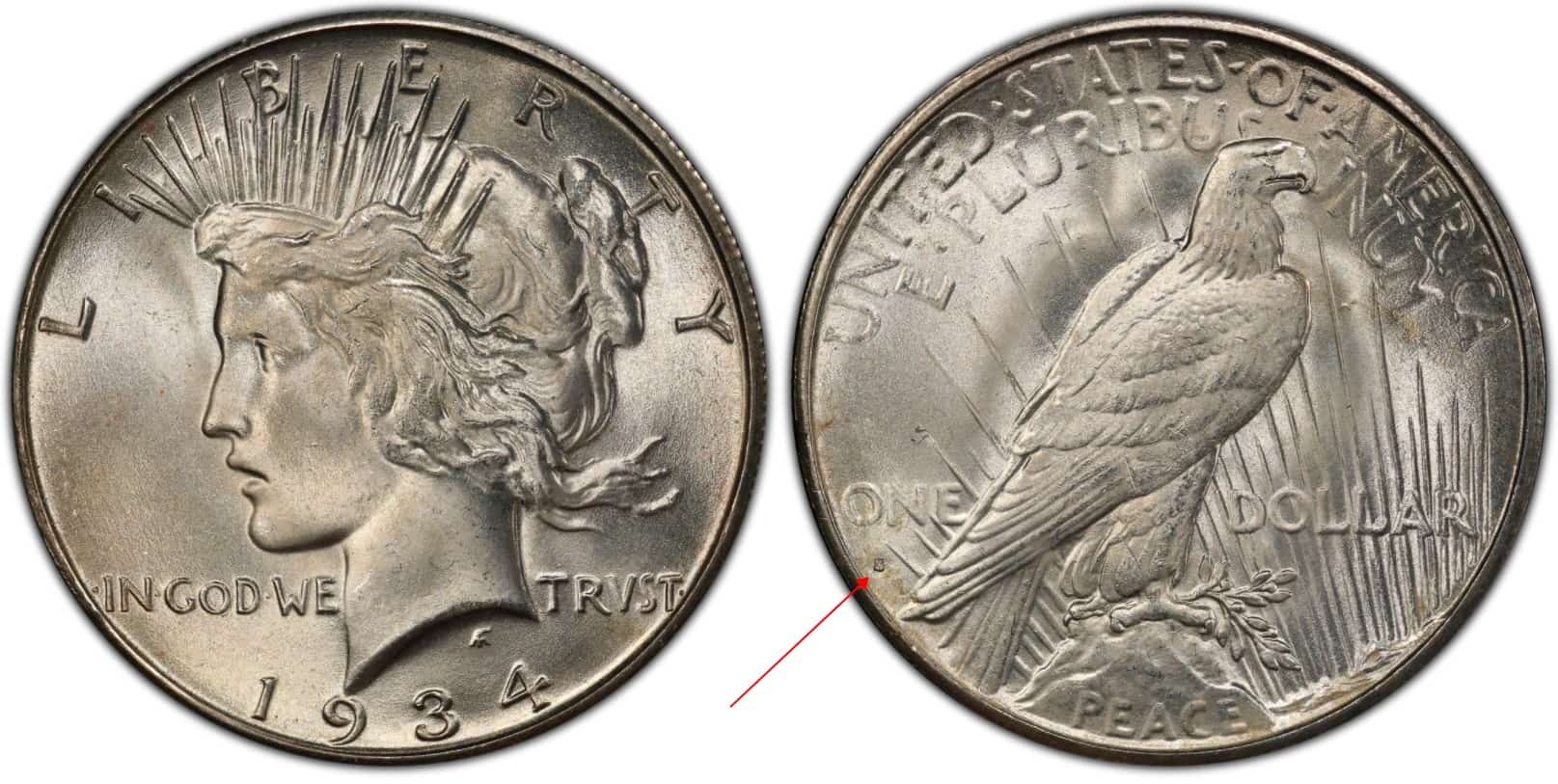 1934 S Peace silver dollar