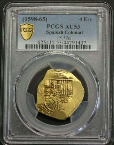 1600s Gold 4 Escudos Cob Pcgs Au53 Philip Iii Sevilla Spain Doubloon Colonial