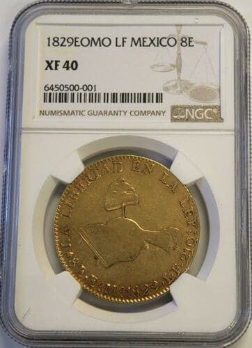 1829 EoMo-LF Mexico First Republic 8 Escudos Gold Coin NGC XF 40 KM 383.4