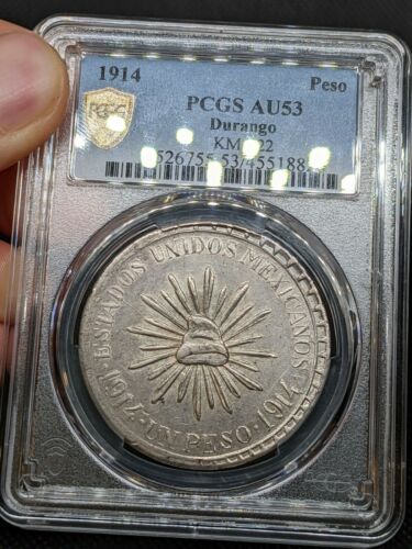 1914 Mexico Durango Peso. Muera Huerta. PCGS AU53. Excellent Coin, Great Strike!