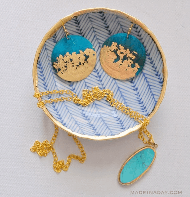 DIY Gold Gilded Earrings and Jewelry Bowl – Madeinaday.com