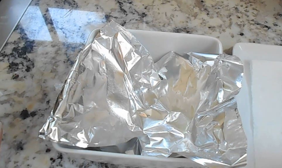 Line a Glass Baking Dish with Aluminum Foil