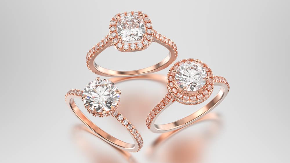 Rose gold engagement and wedding rings