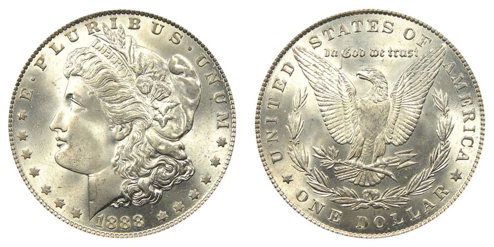 1888 Morgan silver dollar without a mint mark