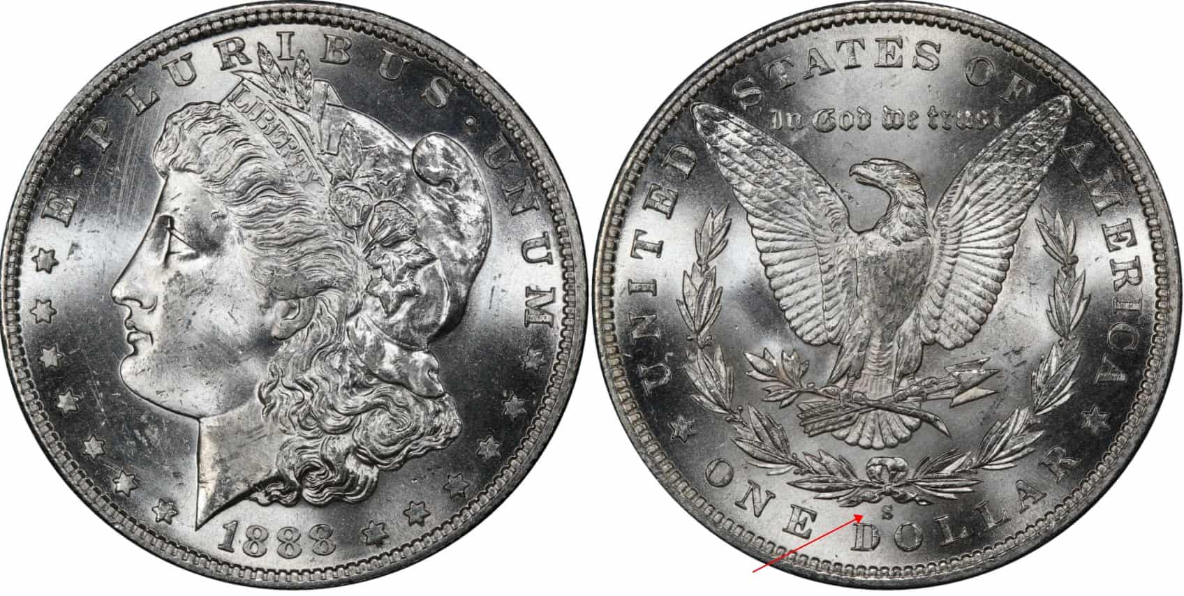 1888 S Morgan silver dollar