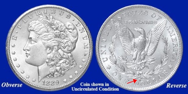 1889 S Morgan silver dollar