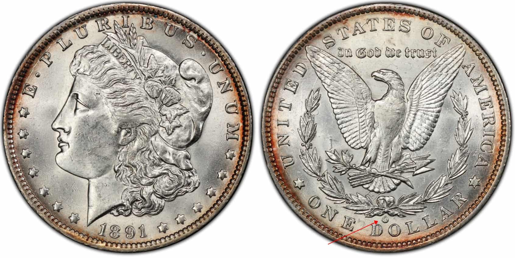 1891 O Morgan silver dollar