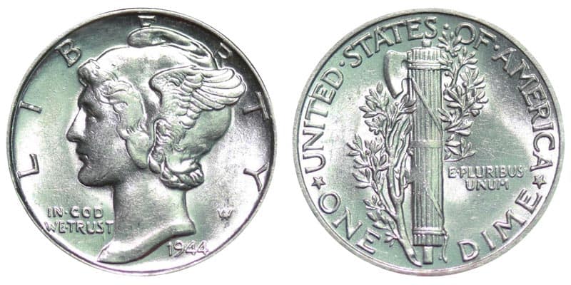 1944 Mercury dime without a mint mark