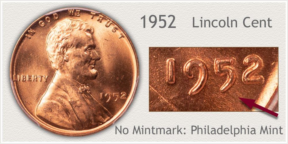 1952 Lincoln penny without a mint mark