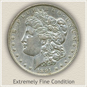 Extra fine 1891 Morgan silver dollar