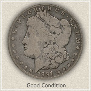 Good 1891 Morgan silver dollar