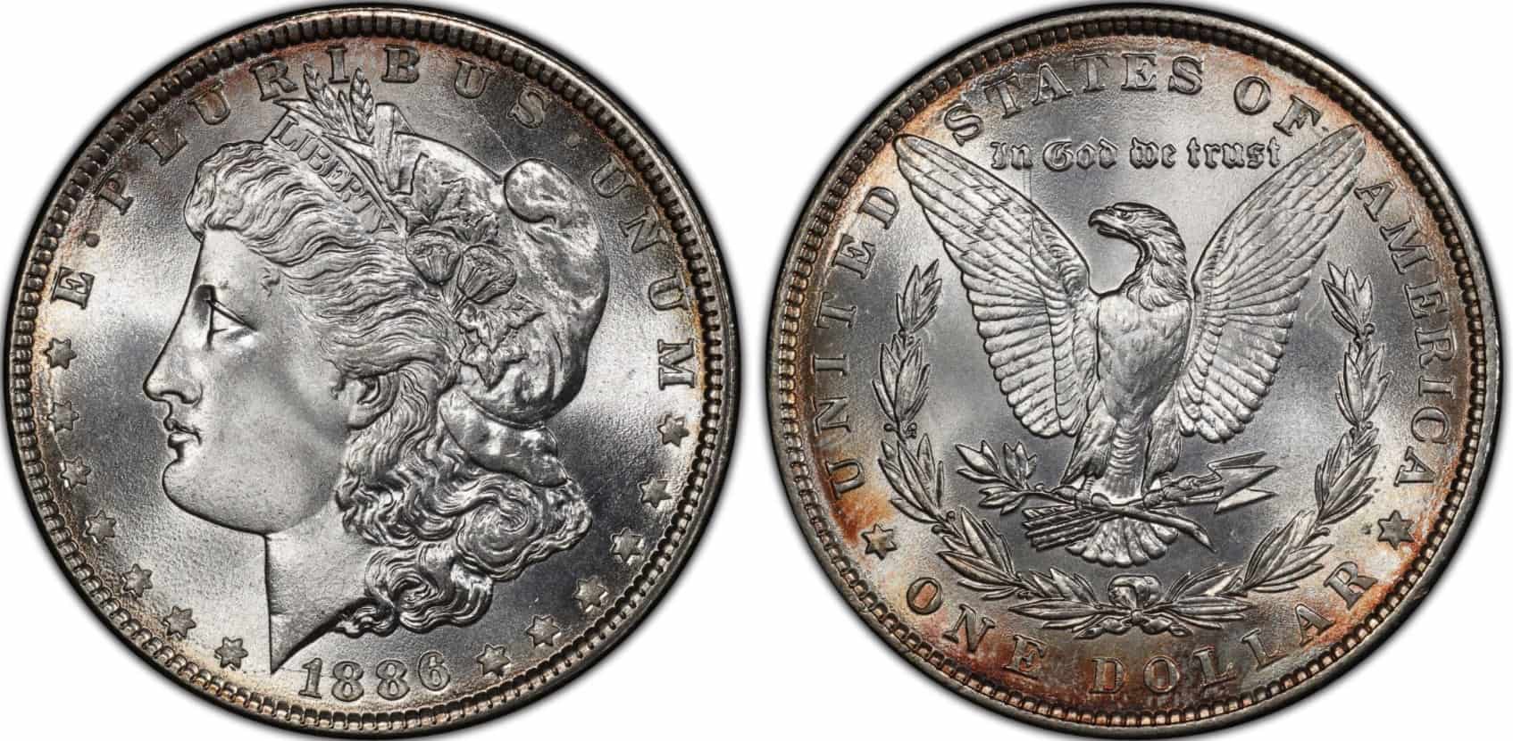 1886 Morgan silver dollar without a mint mark