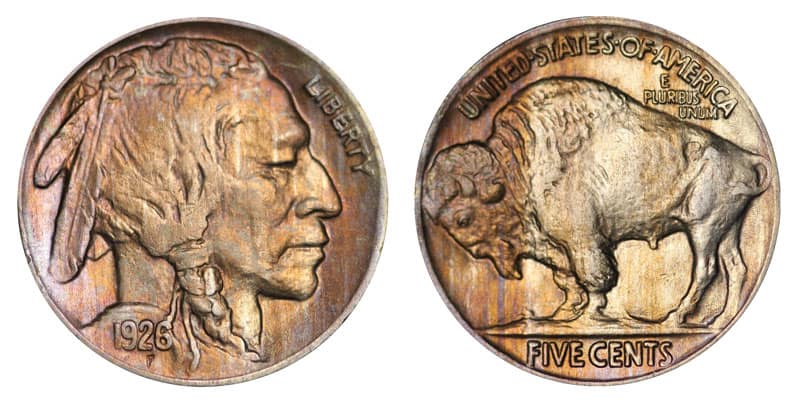 1926 Buffalo nickel with no a mint mark