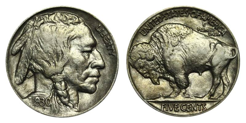1930 Buffalo nickel without a mint mark