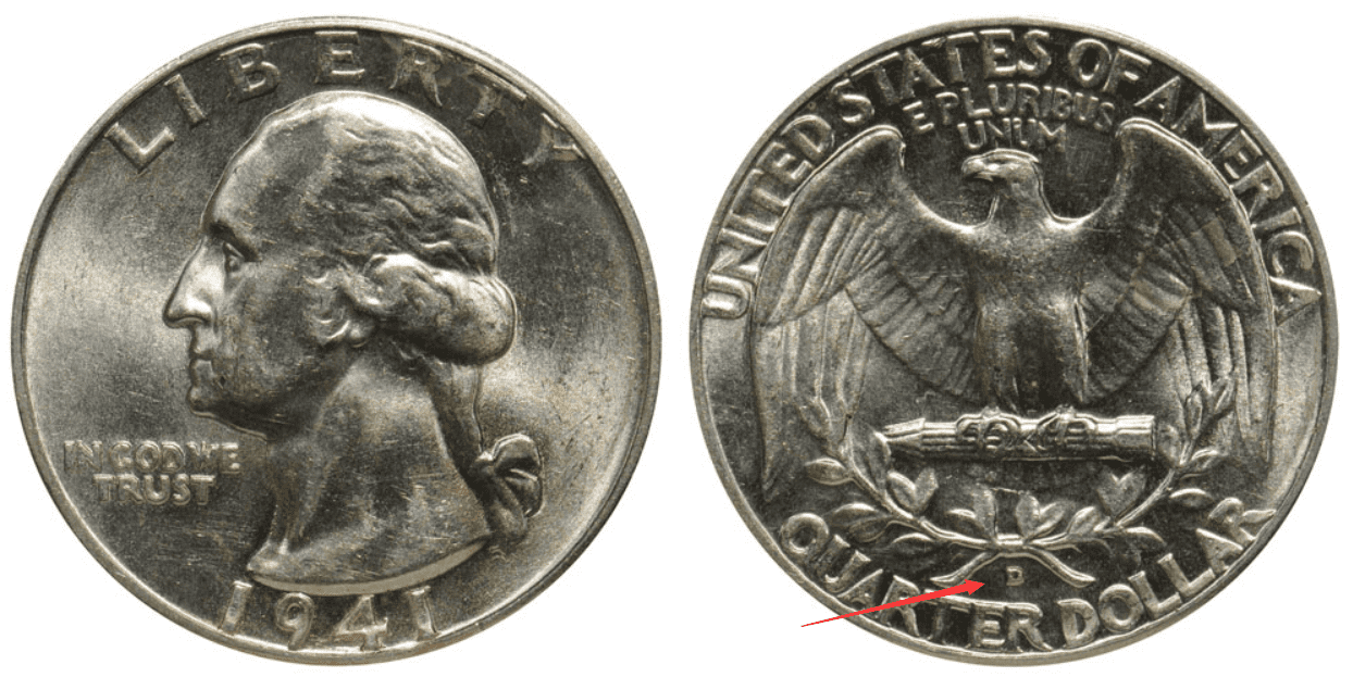 1941 D Washington silver quarter