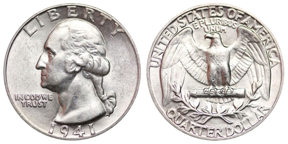 1941 Washington silver quarter without a mint mark