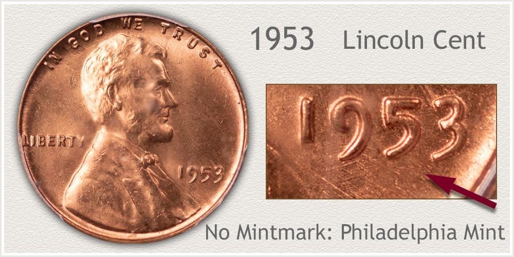 1953 Lincoln penny without a mint mark