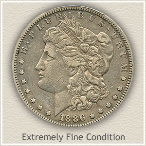 Extra fine 1886 Morgan silver dollars