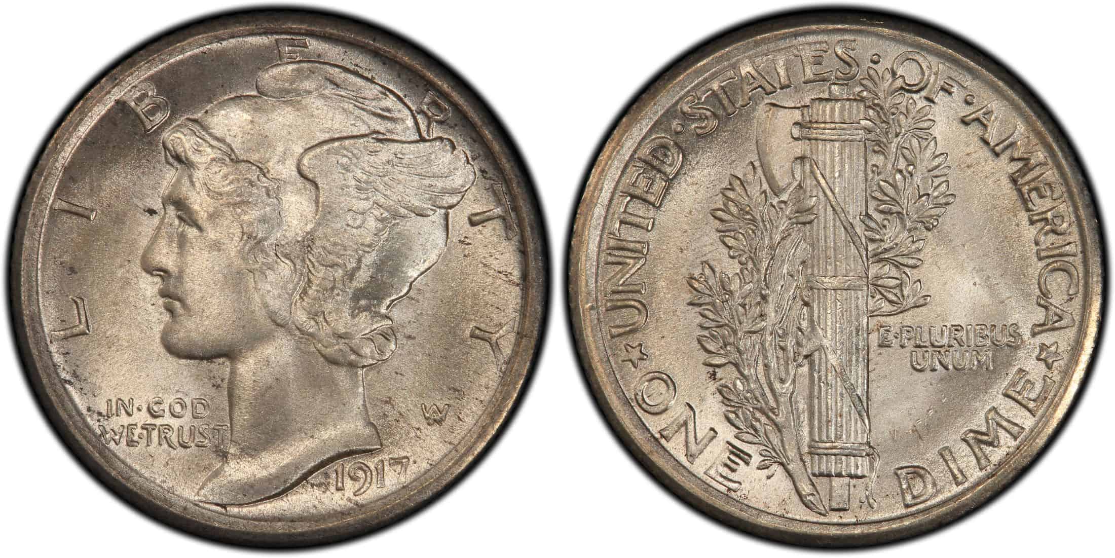 1917 Mercury dime without a mint mark