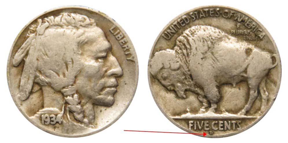1934 D Buffalo nickel