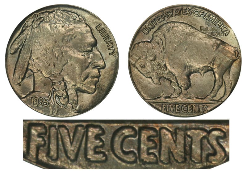 1935 Double Die Reverse Buffalo Nickels