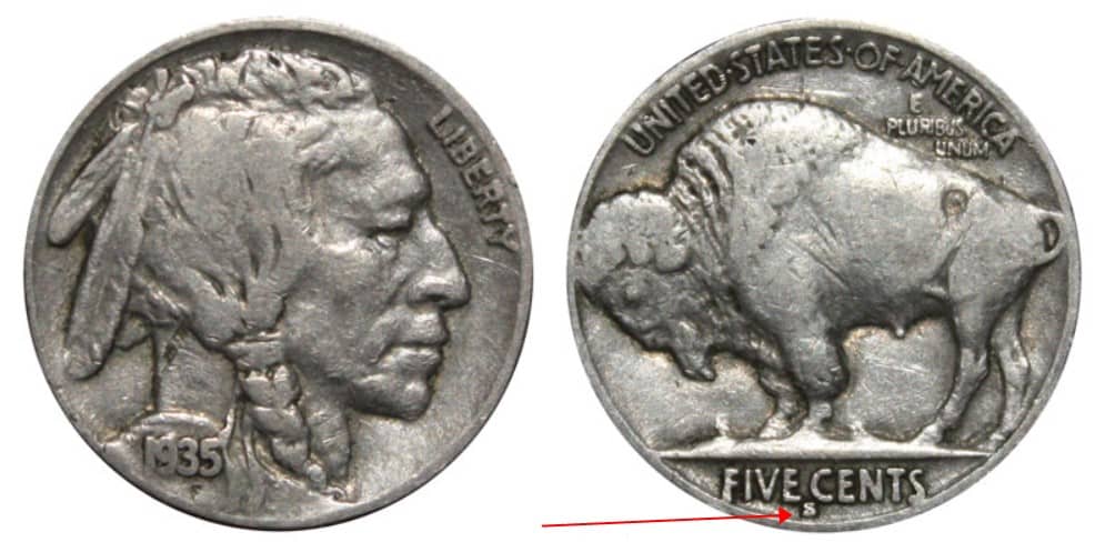 1935 S Buffalo nickel