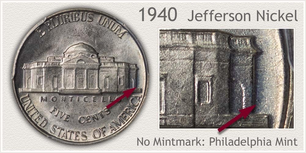 1940 Jefferson nickel with no a mint mark