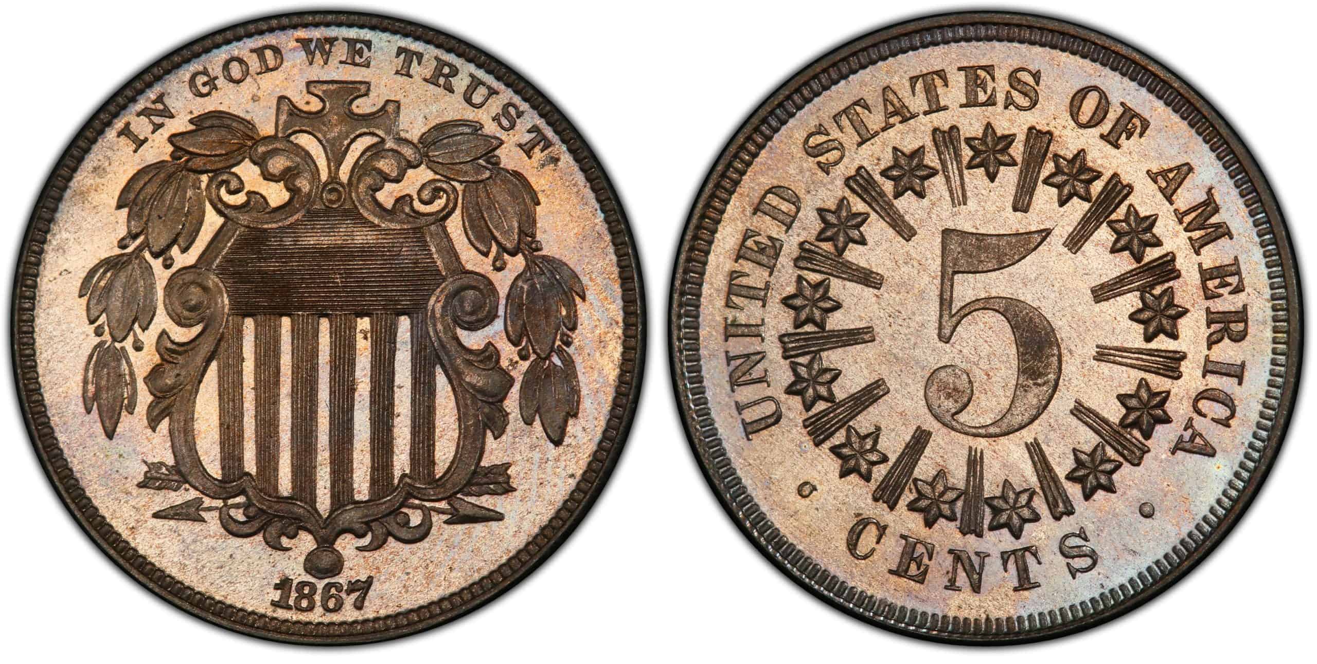 1867 PR 66 Shield nickel (proof with rays)
