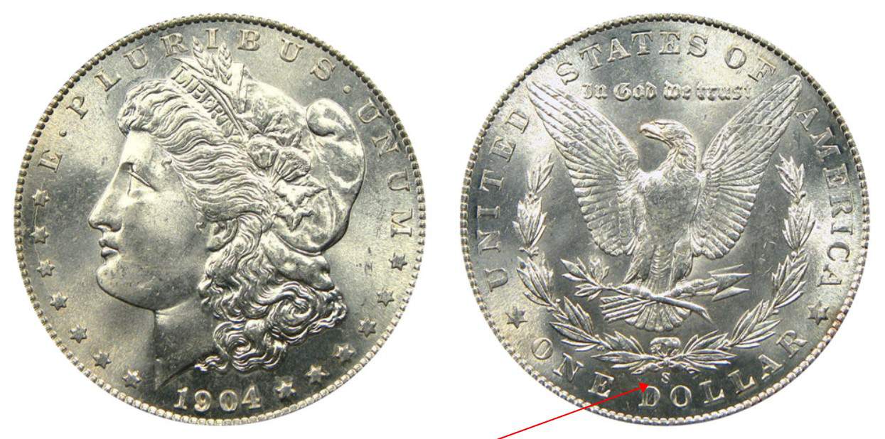 1904 S Morgan silver dollar