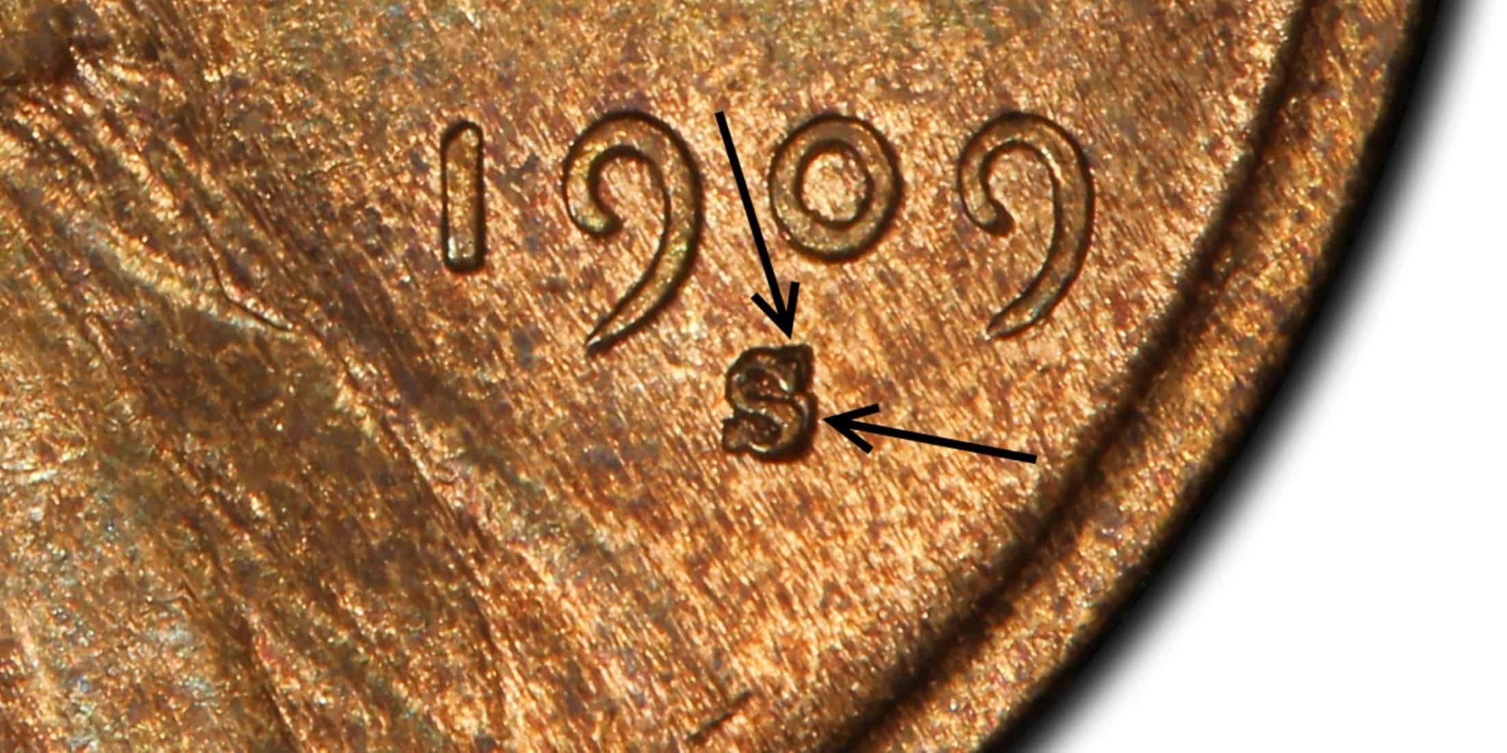 1909 SS Lincoln penny with the vertical S over the horizontal S