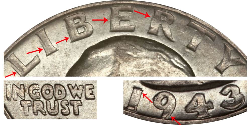 1943 S doubled-die obverse Washington silver quarter