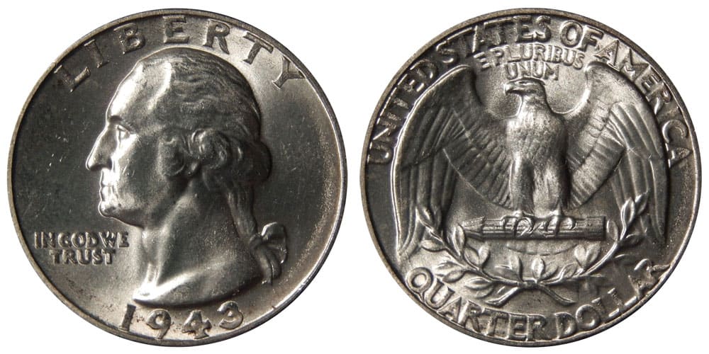 1943 Washington silver quarter
