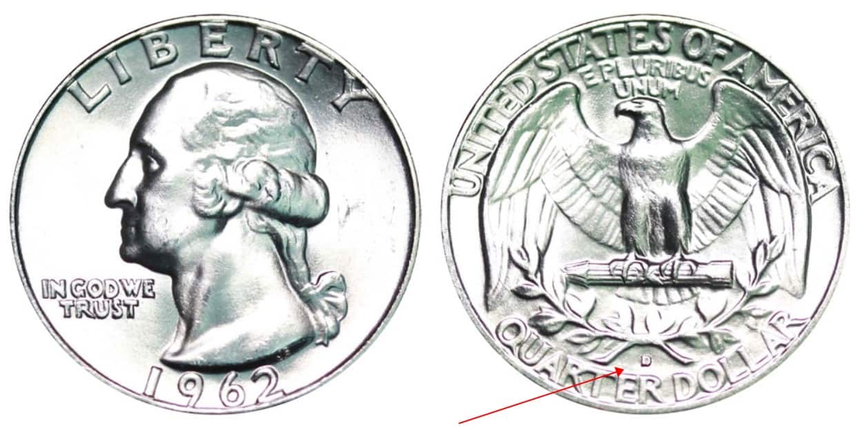 1962 D Washington silver quarter
