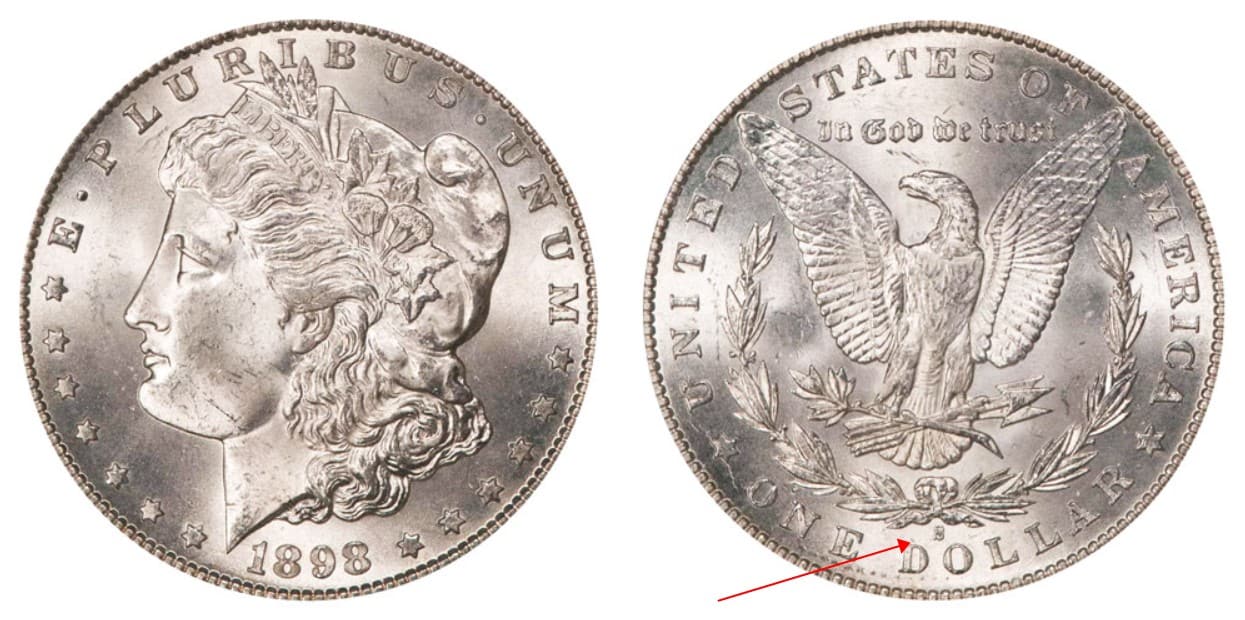 1898 S Morgan silver dollar