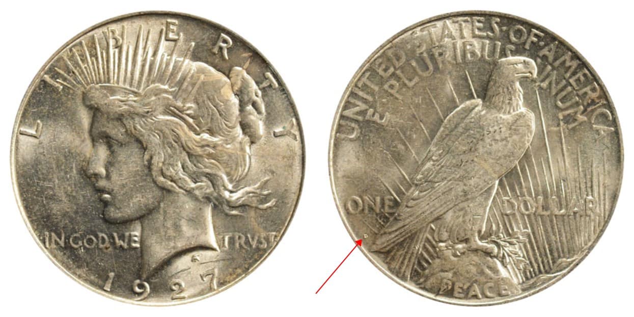 1927 D Peace silver dollar