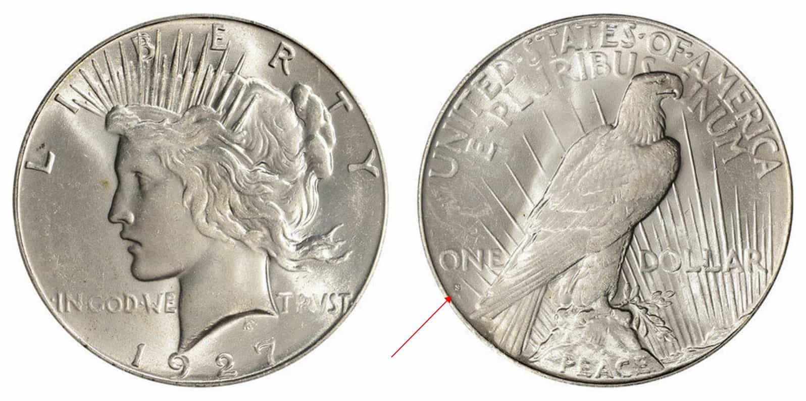 1927 S Peace silver dollar