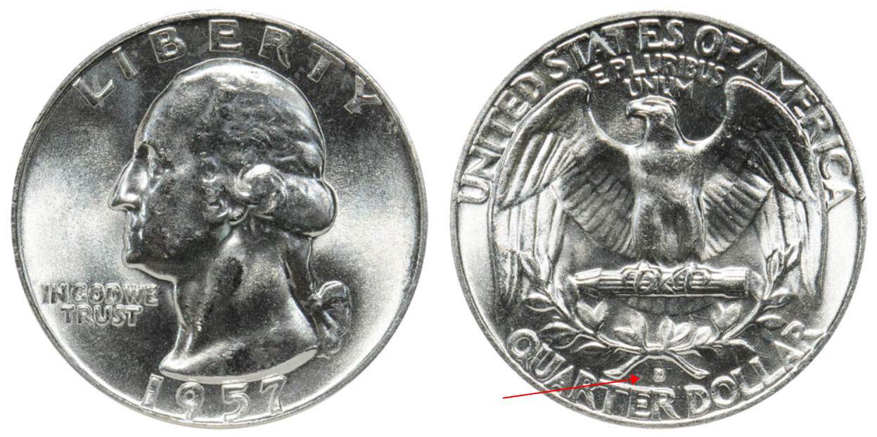 1957 D Washington silver quarter