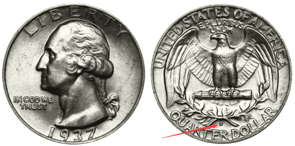 1937 S Washington silver quarter