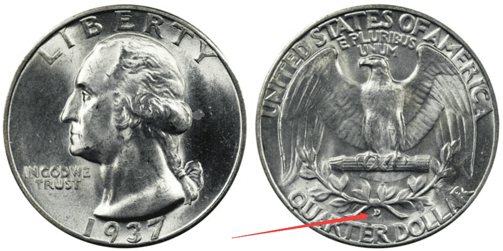 1937 D Washington silver quarter