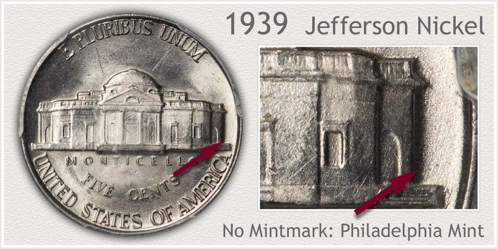 1939 Jefferson nickel no mint mark