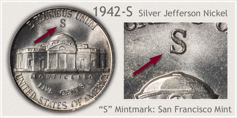 1942 S Jefferson nickel