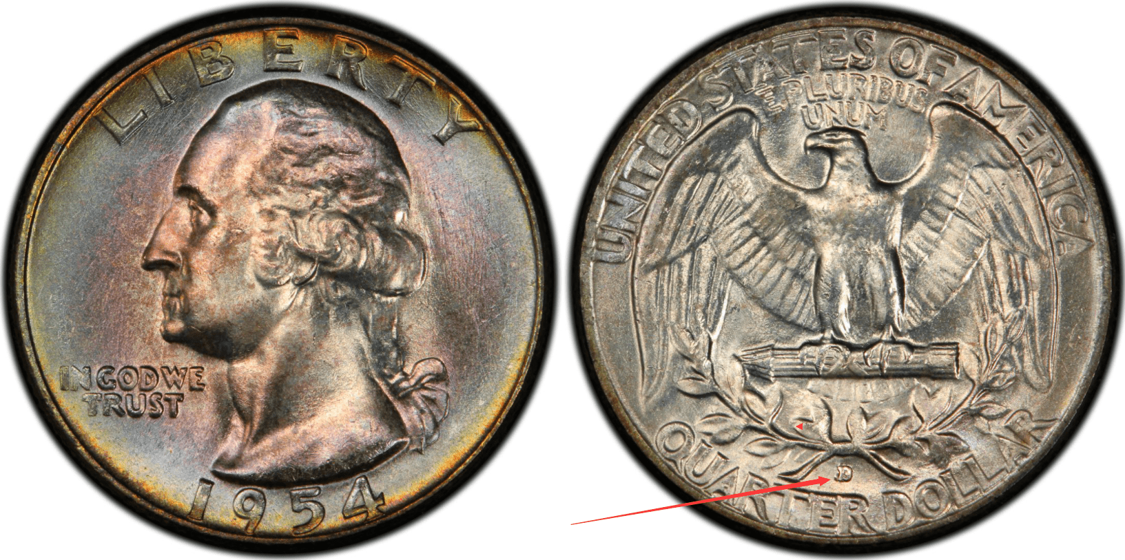 1954 D Washington silver quarter