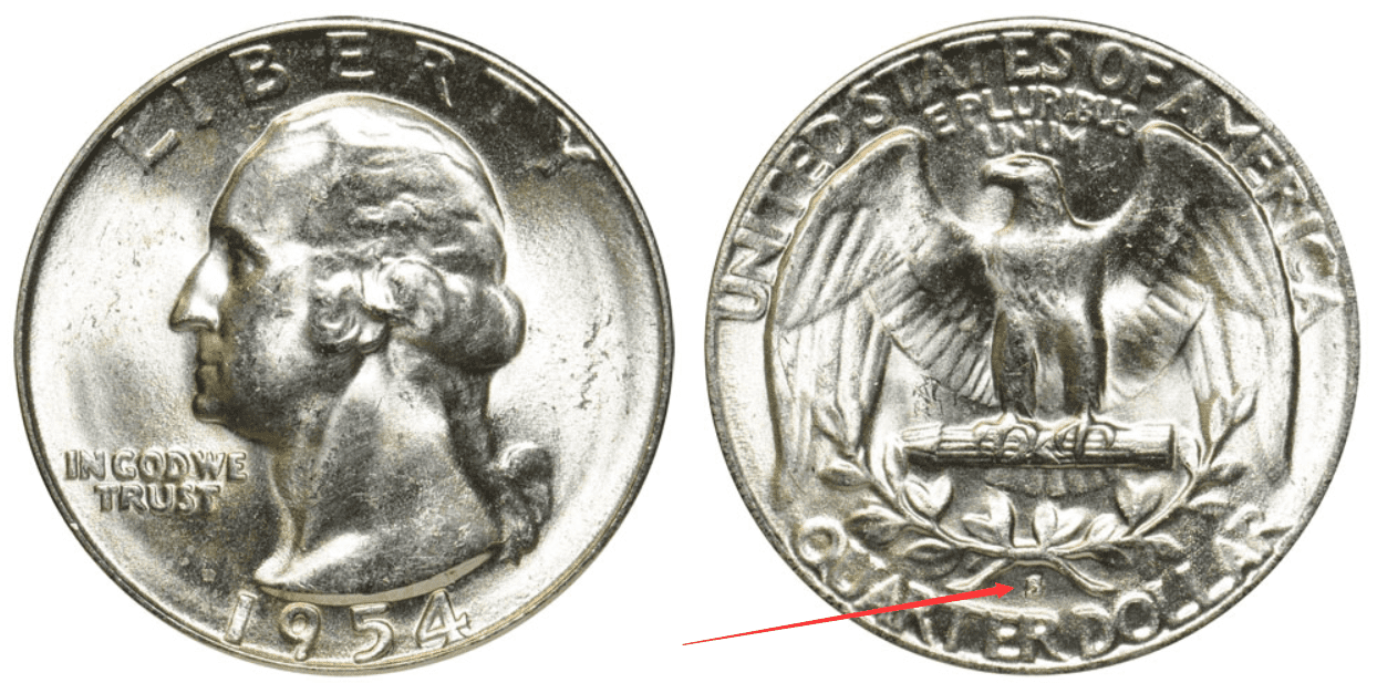 1954 S Washington silver quarter 