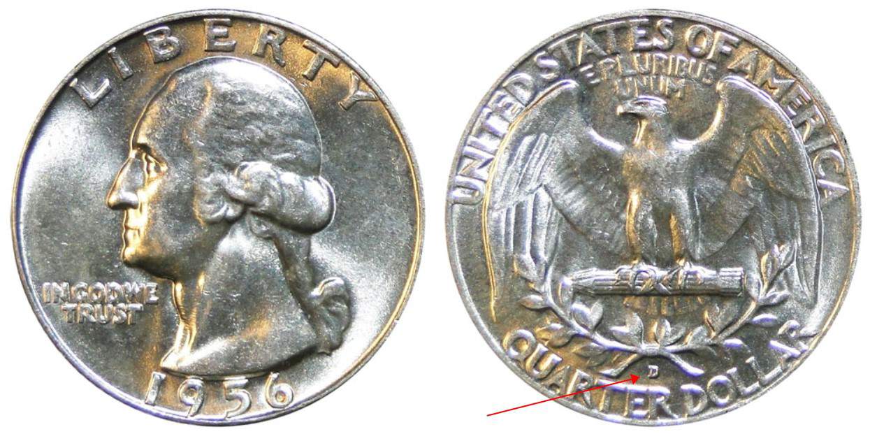 1956 D Washington silver quarter