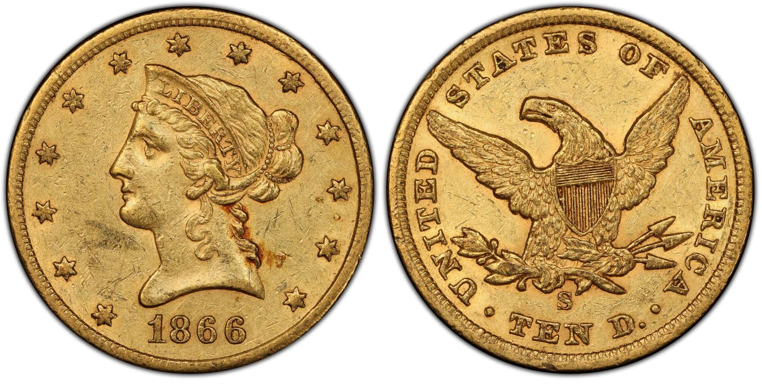 No motto $10 Liberty gold eagles