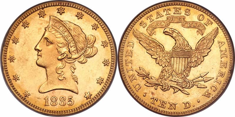 With motto $10 Liberty gold eagles
