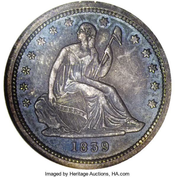 1839 Liberty Seated No Drapery Quarter – NGC PR 65